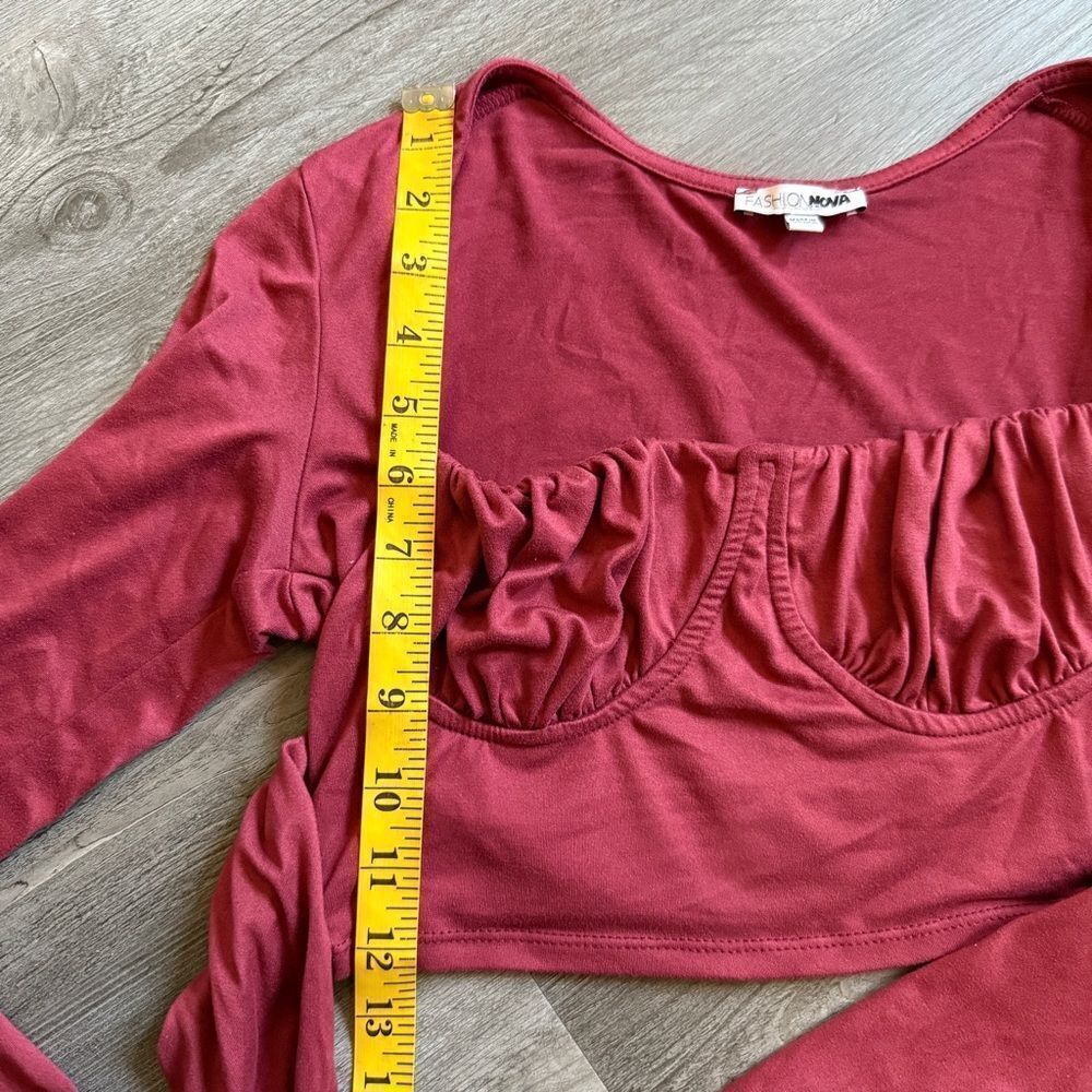 Fashion Nova Wrap Crop Top Wine Burgundy Medium Soft Stretch - Picture 7 of 10